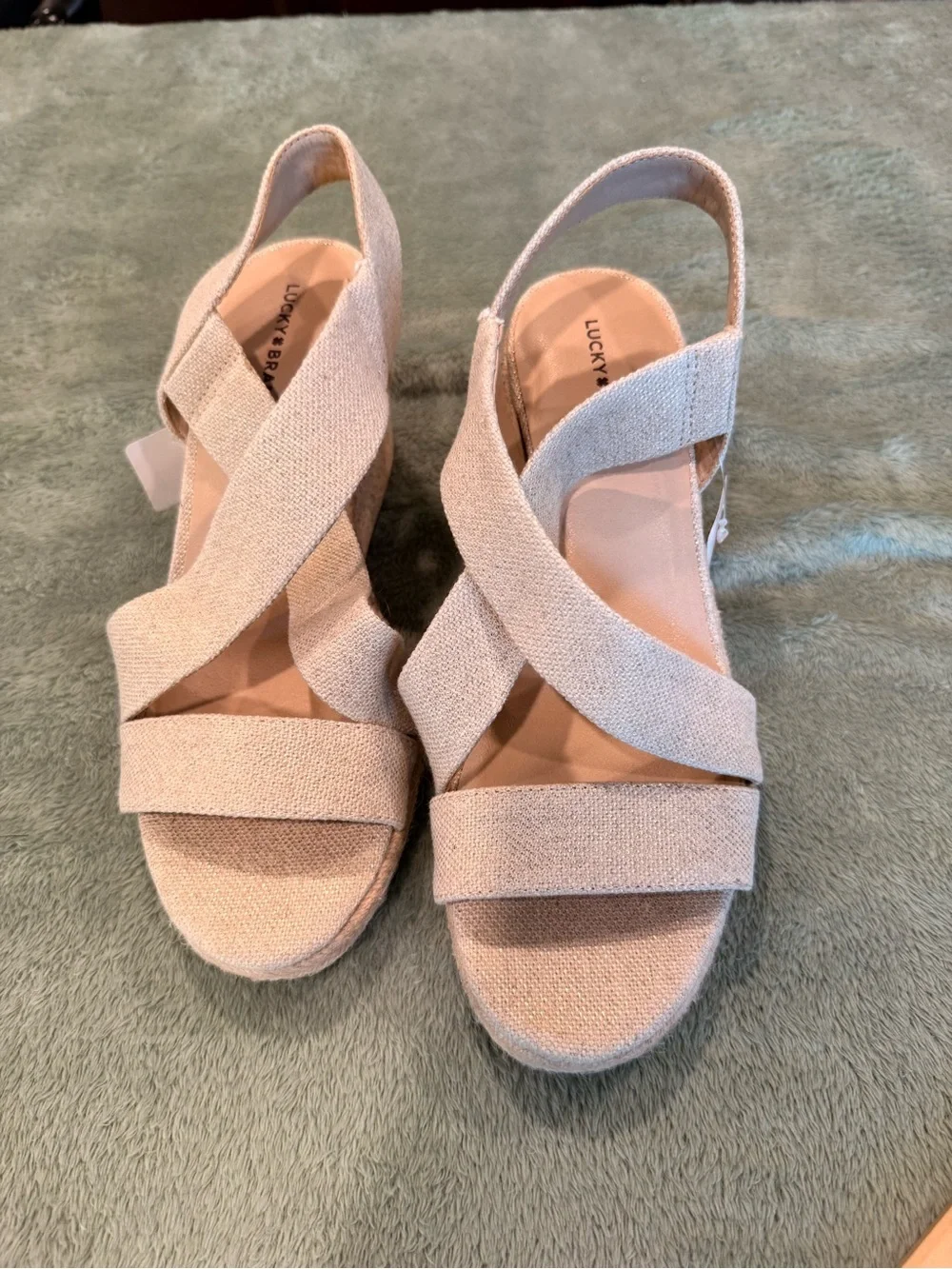Lucky Brand Cliesa Espadrille Wedge Sandals Women’s 9.5 Beige Shimmer Slip On